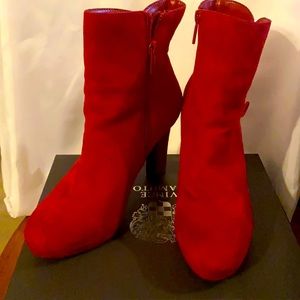 IMPO Red Suede Booties size 8 with 4” block heels